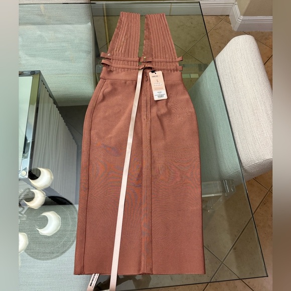 House of CB Camel Deep Plunge Bodycon Dress - Picture 7 of 8